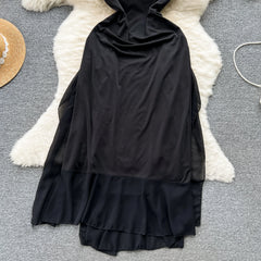 Gothic Strapless Long Dresses for Women Ruffles Lace-up Bandage Backless
