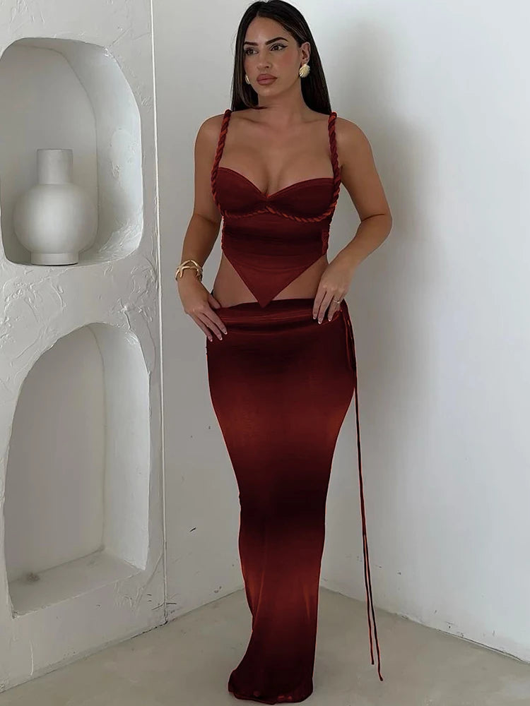 Halter Slim Cleavage Backless High Street Long Skirt Suit