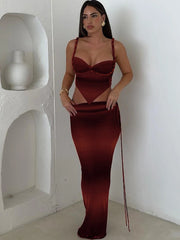 Halter Slim Cleavage Backless High Street Long Skirt Suit