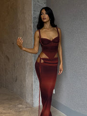 Halter Slim Cleavage Backless High Street Long Skirt Suit
