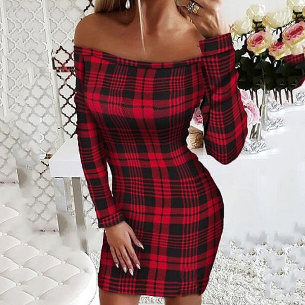 Graphic Printed Off-the-shoulder Long Sleeve Bodycon Dress