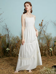 Guipure Lace Adjustable Strap Open Back Zip Maxi Dress