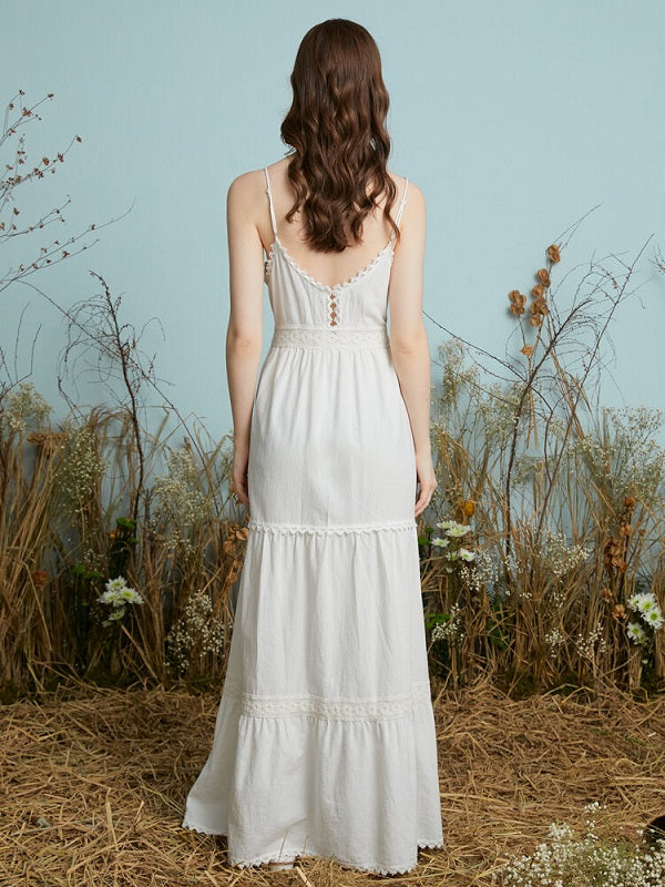 Guipure Lace Adjustable Strap Open Back Zip Maxi Dress