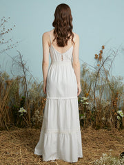 Guipure Lace Adjustable Strap Open Back Zip Maxi Dress