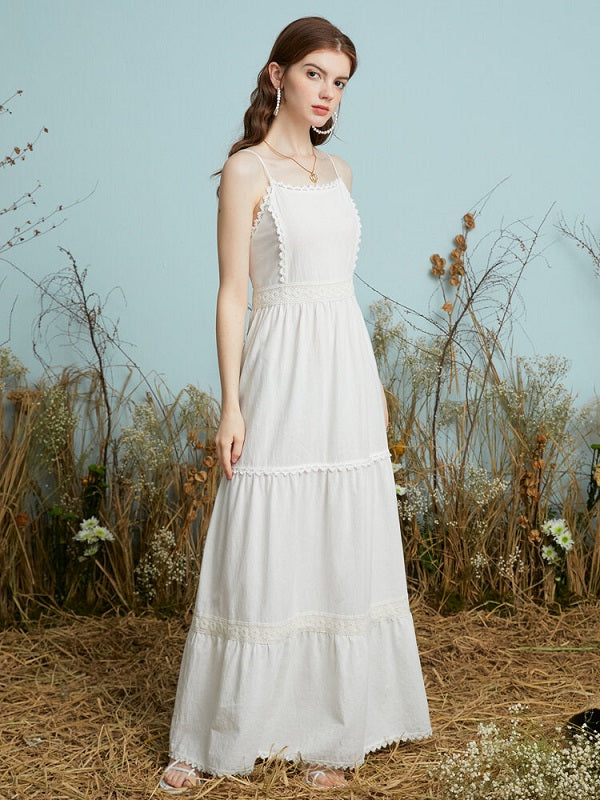 Guipure Lace Adjustable Strap Open Back Zip Maxi Dress