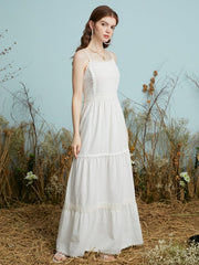 Guipure Lace Adjustable Strap Open Back Zip Maxi Dress