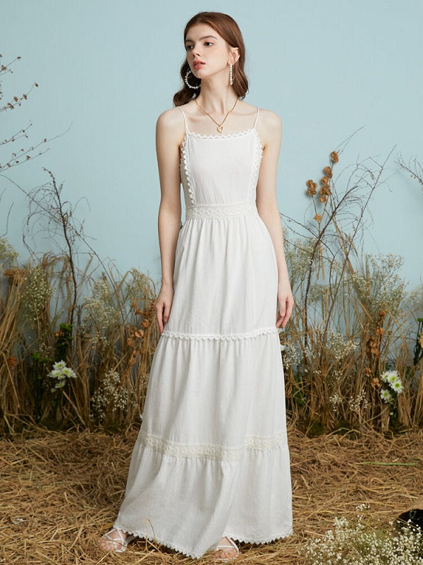 Guipure Lace Adjustable Strap Open Back Zip Maxi Dress