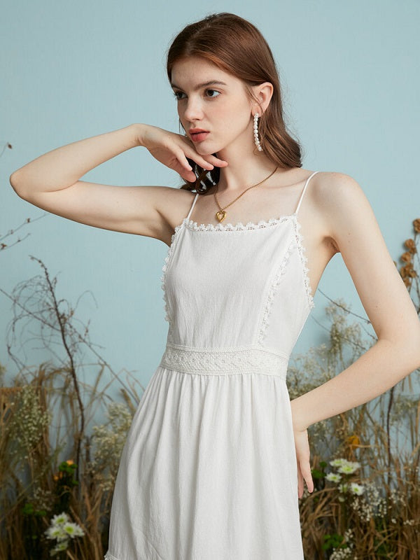 Guipure Lace Adjustable Strap Open Back Zip Maxi Dress