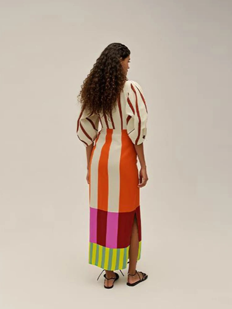 Half Sleeve Panelled Print V-neck Twist Knot Hollow Out Waist Cinching Hip Package Dress