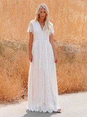Half Sleeves Lace Bohemian Floor Length Maxi Dress