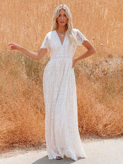 Half Sleeves Lace Bohemian Floor Length Maxi Dress