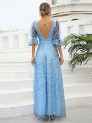 Half Sleeves Polyester Floor Length Party Dress
