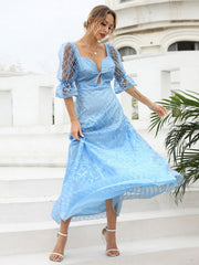 Half Sleeves Polyester Floor Length Party Dress
