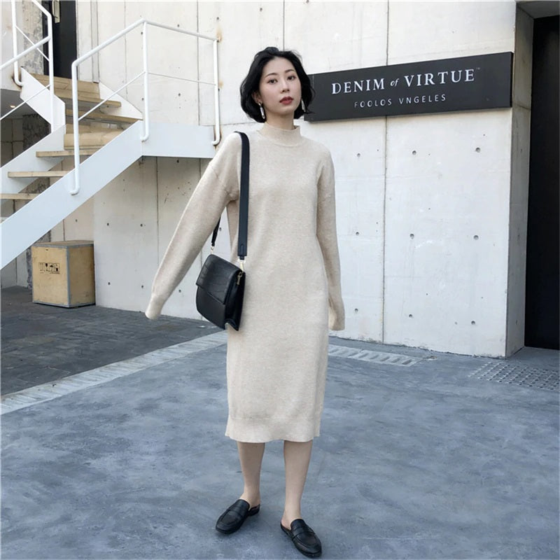Half-turtleneck Straight Knitted Sweater Dress