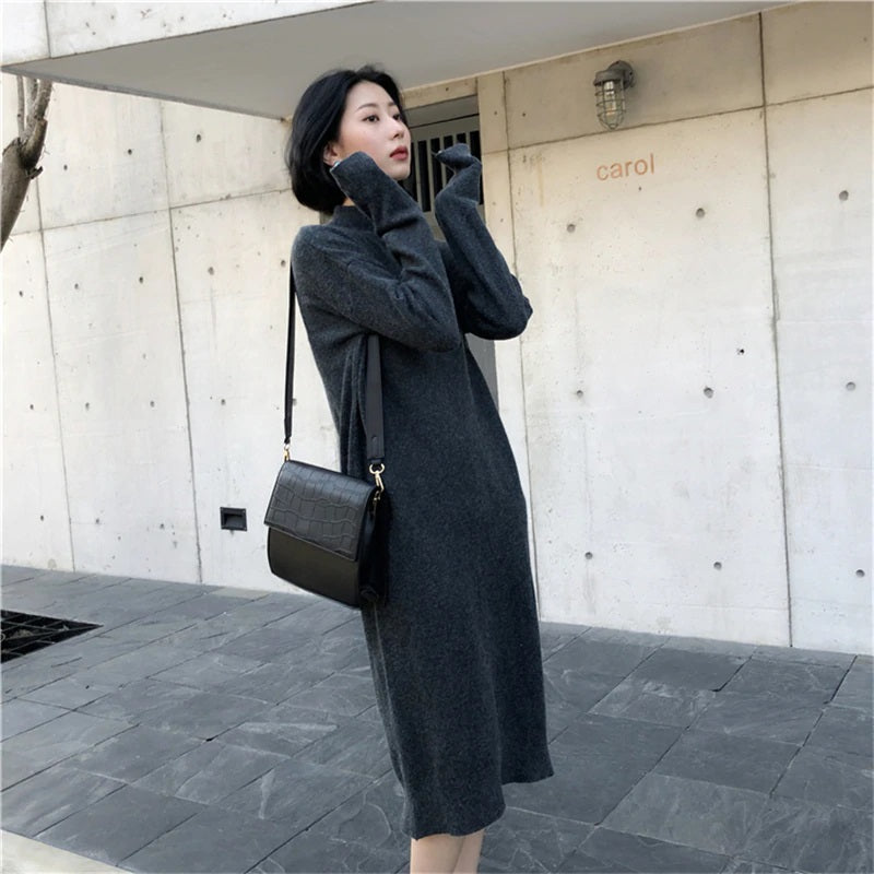 Half-turtleneck Straight Knitted Sweater Dress