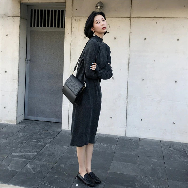 Half-turtleneck Straight Knitted Sweater Dress