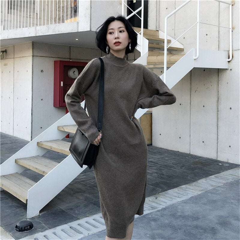 Half-turtleneck Straight Knitted Sweater Dress