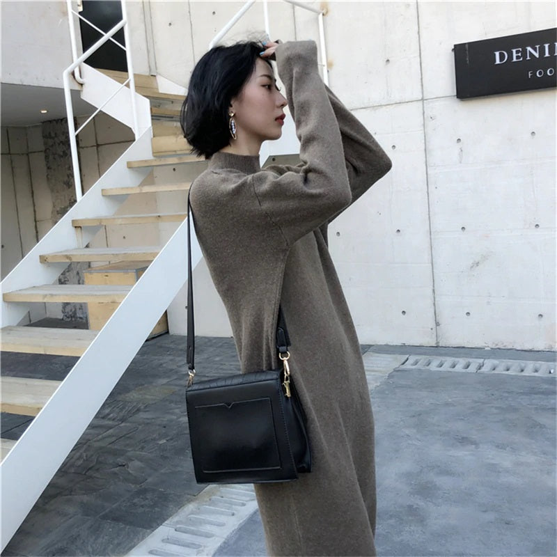 Half-turtleneck Straight Knitted Sweater Dress