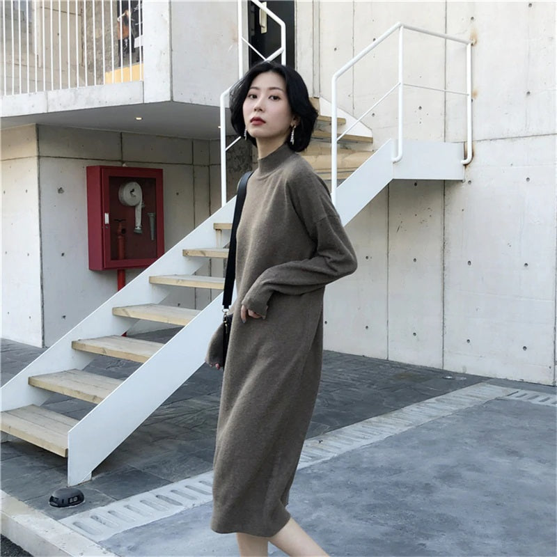 Half-turtleneck Straight Knitted Sweater Dress