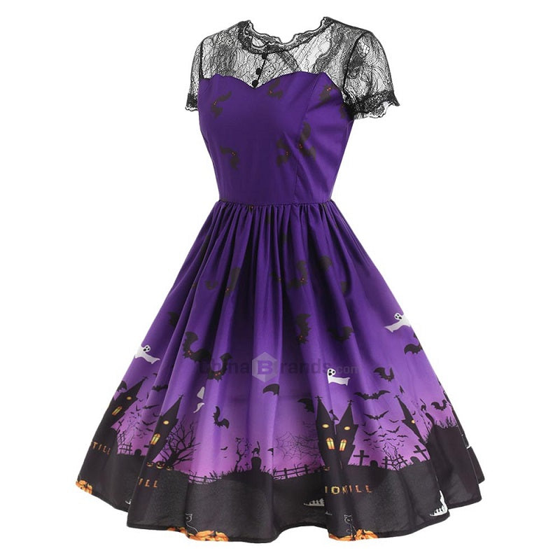 Halloween Vintage Lace Insert Pin Up Dress