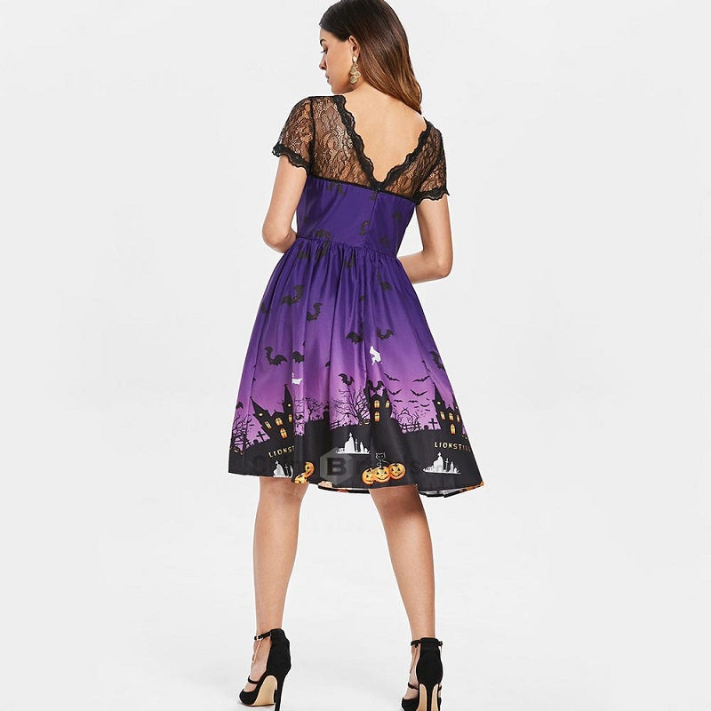 Halloween Vintage Lace Insert Pin Up Dress