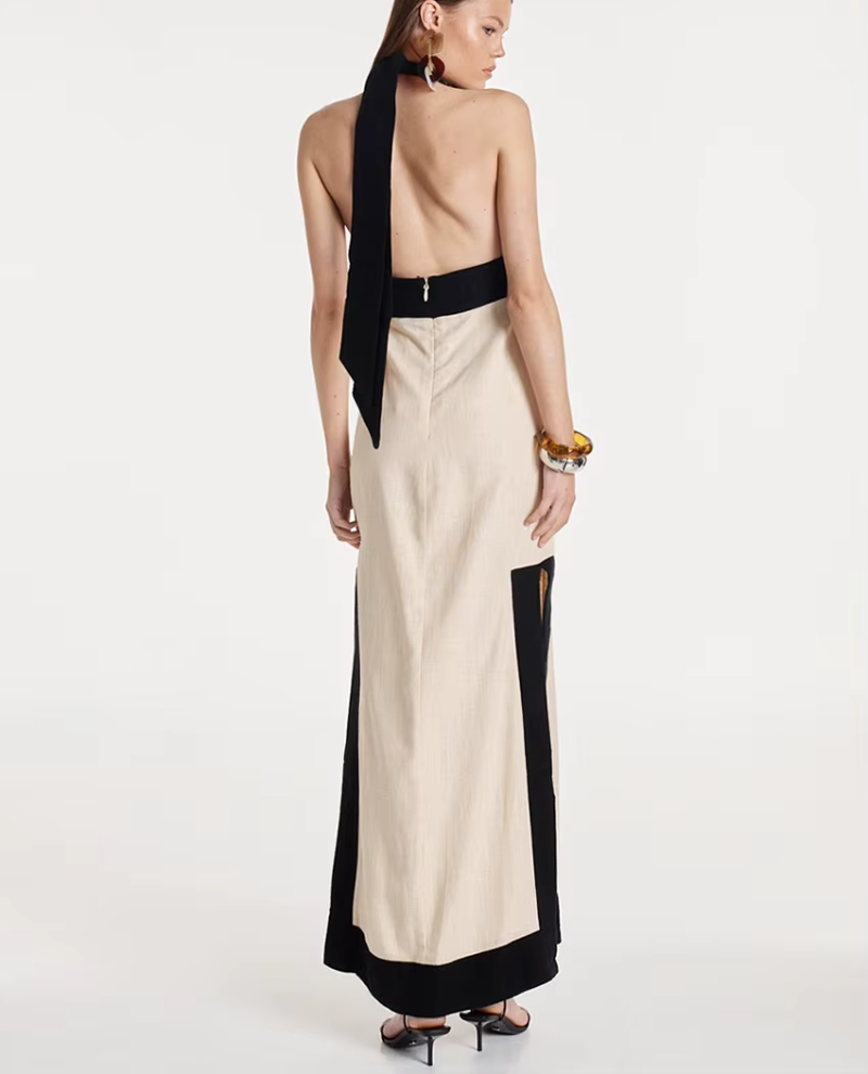 Halter Elegant Backless Sleeveless Loose Cotton Patchwork Maxi Dresses