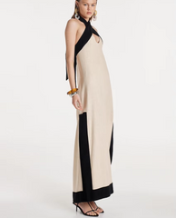 Halter Elegant Backless Sleeveless Loose Cotton Patchwork Maxi Dresses