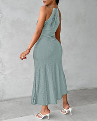 Halter Hollow Strapless Front Slit Ruched Irregular Street Trendy Dress