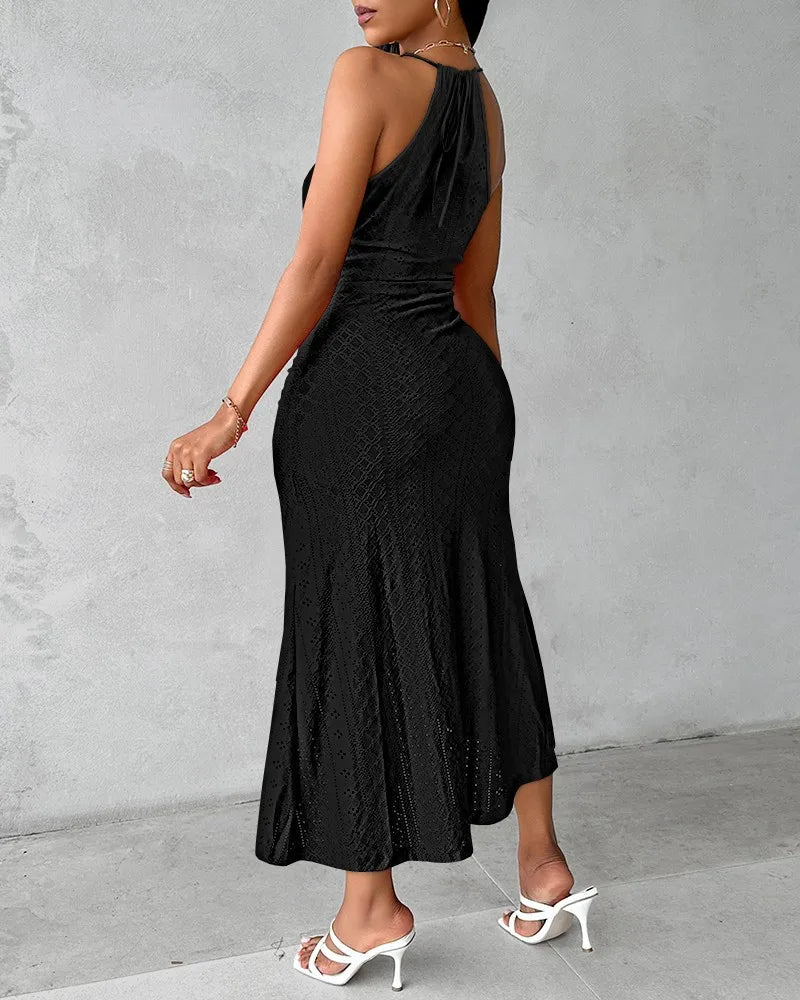 Halter Hollow Strapless Front Slit Ruched Irregular Street Trendy Dress