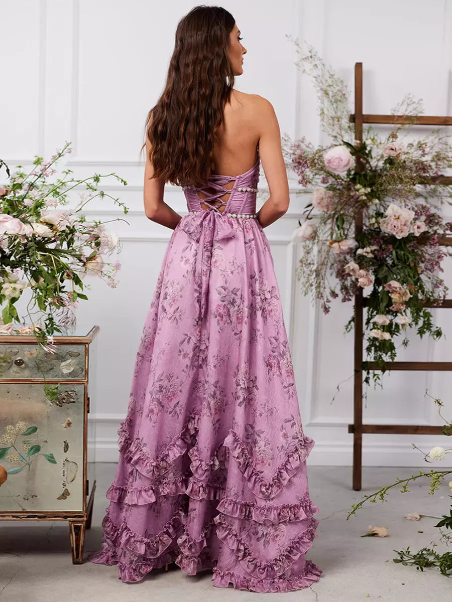 Halter Neckline Floral With Beaded Details Maxi Party Dress