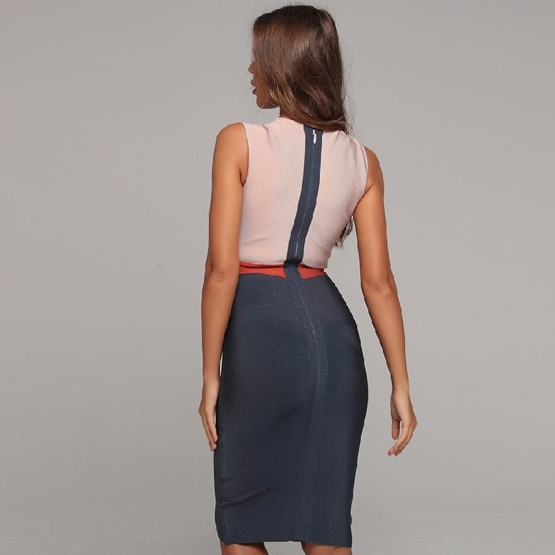 Halter Cross Hollow Out Patchwork Runway Party Dress
