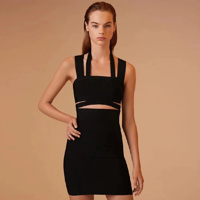 Halter Spaghetti Strap Hollow Out Evening Party Dress