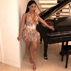 Halter Sheath Mini Dress Backless Elegant Dress Party Night