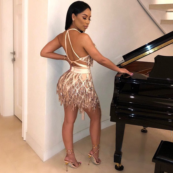 Halter Sheath Mini Dress Backless Elegant Dress Party Night