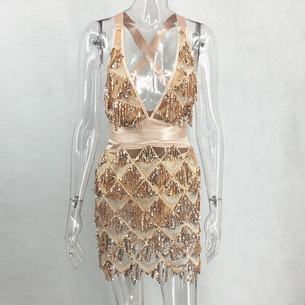Halter Sheath Mini Dress Backless Elegant Dress Party Night