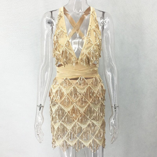 Halter Sheath Mini Dress Backless Elegant Dress Party Night