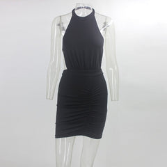 Halter Shiny Slim Backless Club Elegant Mini Dress