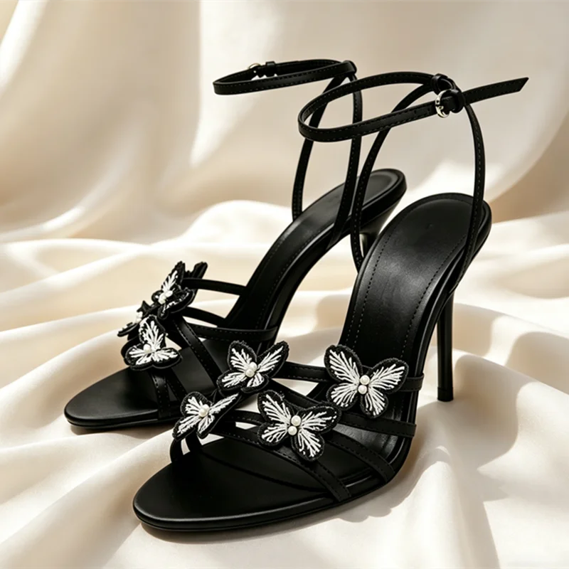 Hand Embroidery Butterfly Detail High Heel