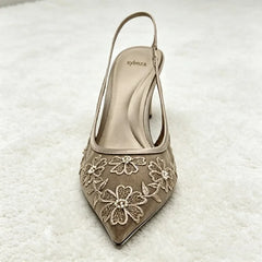 Handmade Embroidered Flower String Bead Slingback Heel