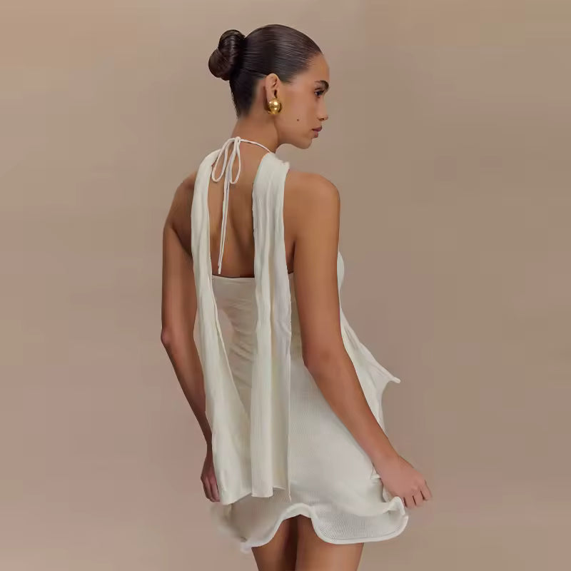 Hanging Neck Backless Lace-up Sleeveless Party Evening Robe Casual Dress