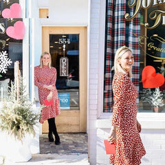 Heart Print Stand Collar Long Sleeve Casual Dress