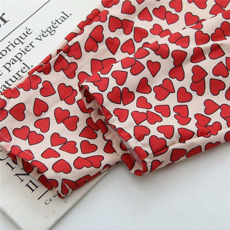 Heart Print Stand Collar Long Sleeve Casual Dress