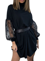 Casual High Collar Long Sleeve Mini Dress