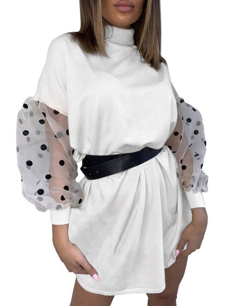 Casual High Collar Long Sleeve Mini Dress
