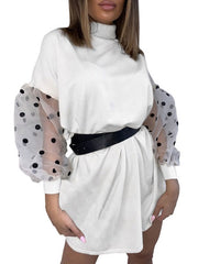 Casual High Collar Long Sleeve Mini Dress