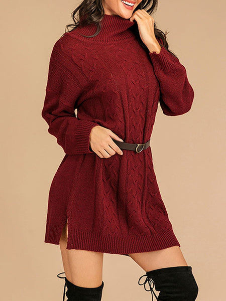 High Collar Long Sleeves Knit Sweater Dresses