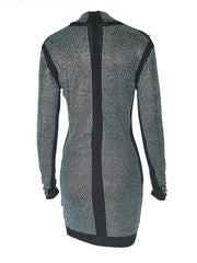 High Collar Rhinestones Long Sleeves Polyester Bodycon Club Dress