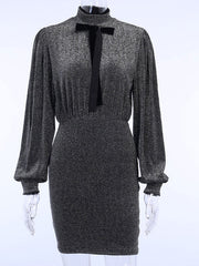 Elegant High Collar Long Sleeves Pencil Bodycon Dress