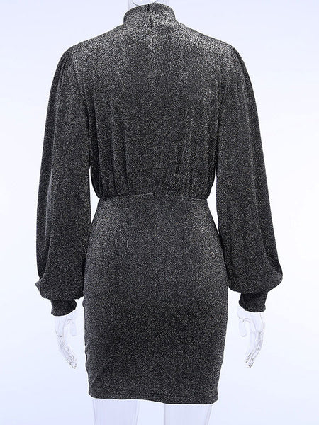 Elegant High Collar Long Sleeves Pencil Bodycon Dress