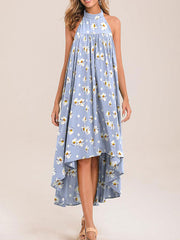 High Low Floral Sleeveless Backless Boho Beach Dress